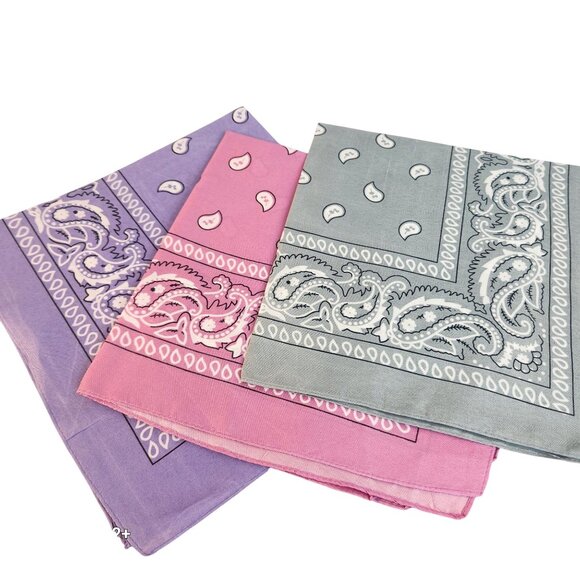 Pink Purple Gray Colorful Bandanas 21x21 Inch Square Western Style - Picture 2 of 9